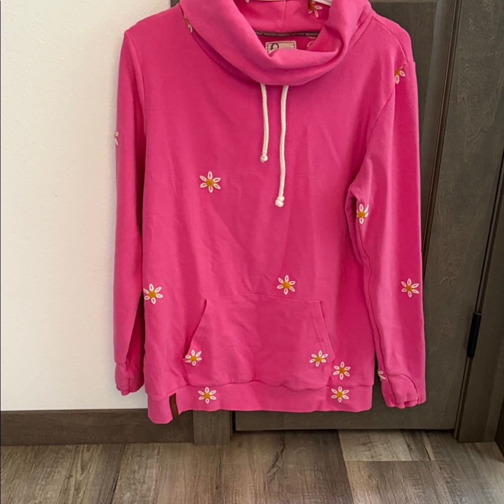 Pink Floral Women's Cowl Neck Sweater